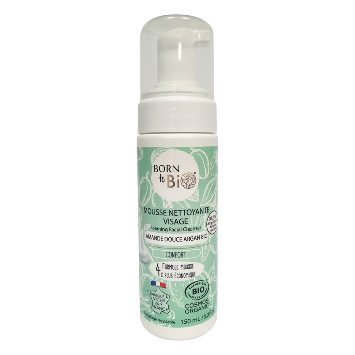 Mousse Nettoyante Visage Amande Douce Argan - Certifiée bio