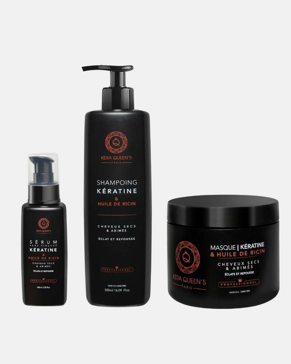 Trio de soins pour cheveux Kératine & Ricin